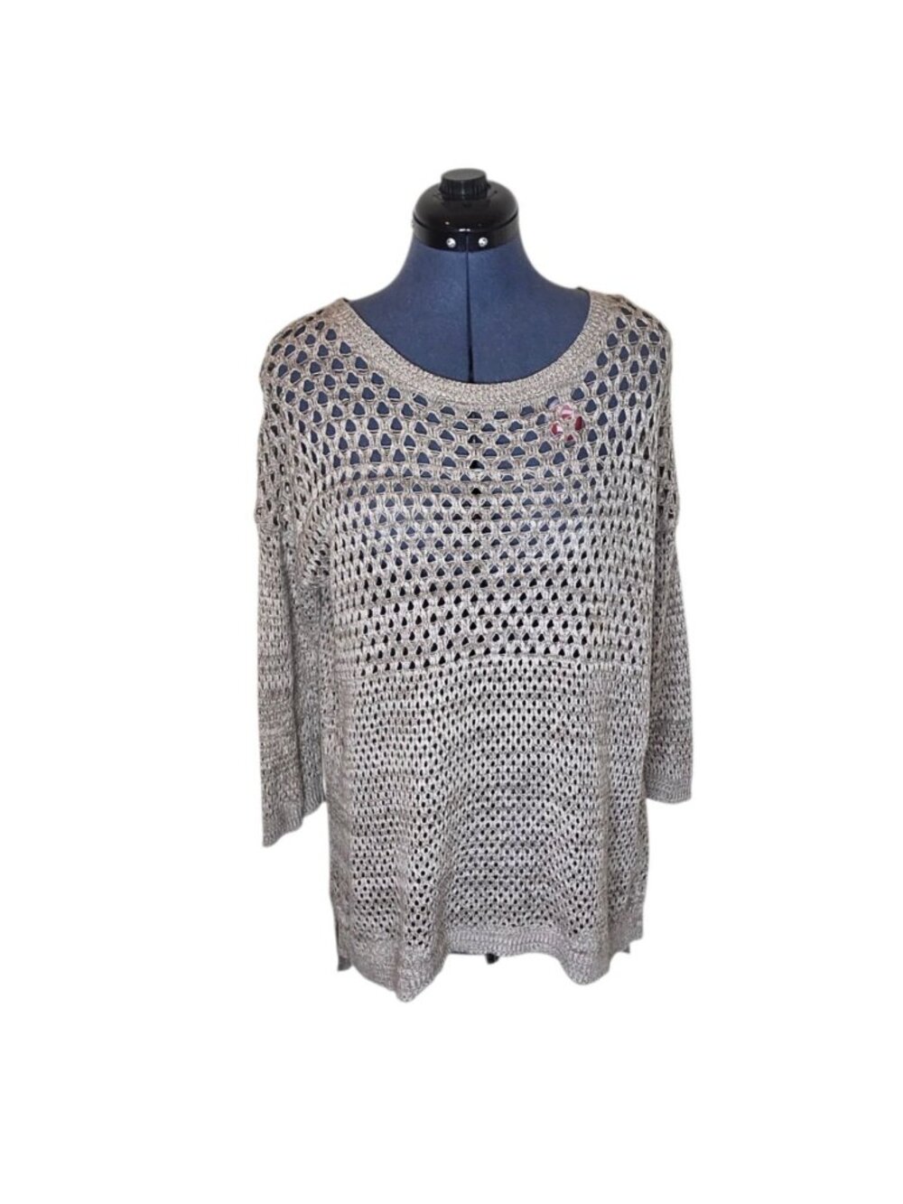 Mossimo Open Knit Sweater Women's Large Oatmeal Tunic Pullover Lightweight